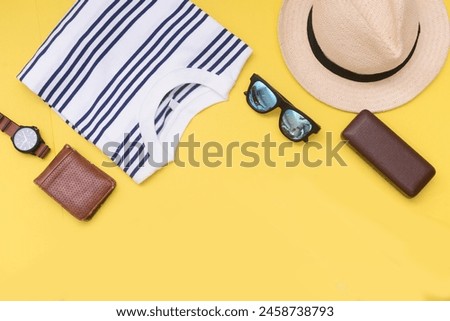 Fashion clothes and accessories Set.on yellow background 