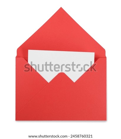 Red letter envelope with card isolated on white, top view
