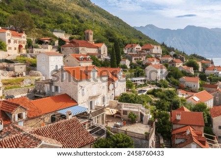 Perast, Montenegro houses of the ancient town, high angle view