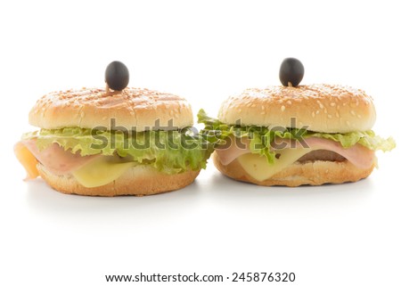 Tasty hamburgers on white background background.