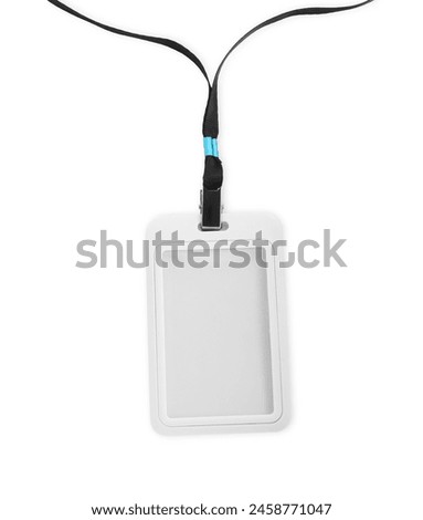 Blank badge with black string isolated on white, top view