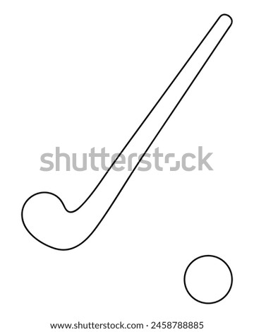 Field hockey stick and ball. Sketch. Vector icon. Equipment for a team sports game. Outline on isolated white background. Coloring book for children. Doodle style. Idea for web design.