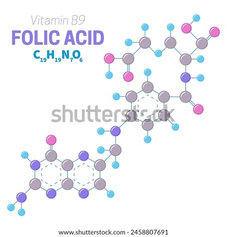 Folic Acid Vitamin B9 Molecule Structure Illustration Royalty-Free Stock Photo #2458807691