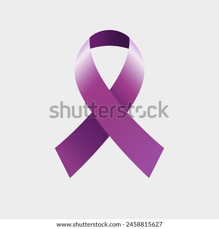 Creative 3D purple bow. Isolated loop badge icon. Sample design. 3 D graphic element.  Healthcare clip art logo template. Empty blank concept. Violet coloured gradient. Symbol of care and awareness.