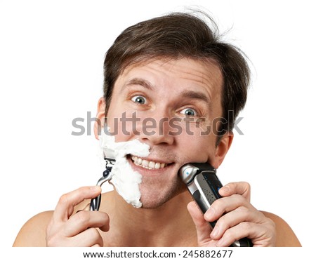 Man shaving with two razors