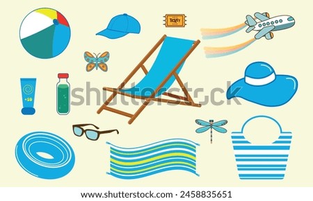 A set of beach accessories. Beach Clipart Clip Art, Summer Vacation Travel Clipart Vectors