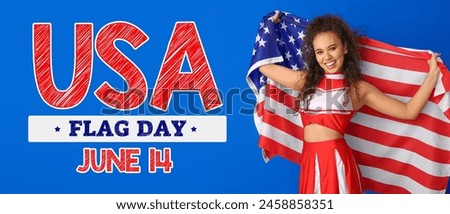 Banner for USA Flag Day with happy young cheerleader