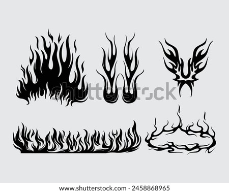 Fire flame ignite stamp collection set vector clip art ink poster element t shirt isolated design editable