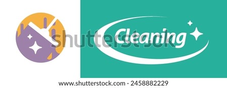 Cleaning service logo icon vector graphic illustration set, cleaner wash laundry green yellow purple logotype symbol modern design image clip art flat cartoon  