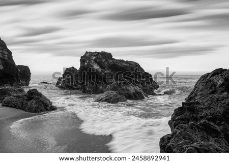 Long exposure black and white photos of coastline scenery. Location: Shanqin bay, Wanning, Hainan, China.