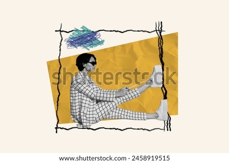 Composite collage picture image of cool fashionista female costume fashion model tie shoelaces unusual fantasy billboard comics zine