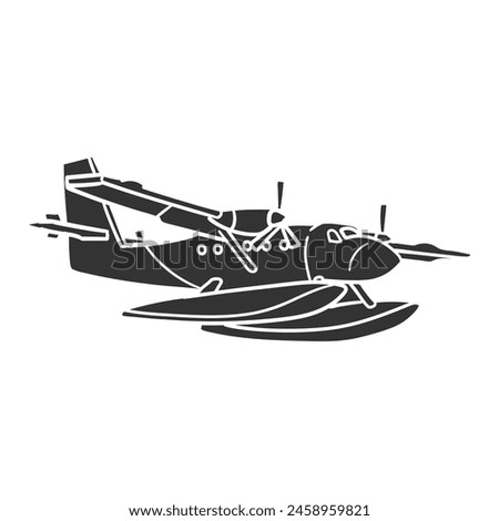 Seaplane Icon Silhouette Illustration. Transportation Vector Graphic Pictogram Symbol Clip Art. Doodle Sketch Black Sign.