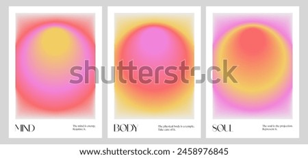 Positive Aura Gradient poster. Y2k style blurred gradient. Body, mind, soul aura aesthetic. Colourful spiritual poster. Trendy wall art. Futurism vector art. Red, pink, yellow. Print, wallpaper, web Royalty-Free Stock Photo #2458976845