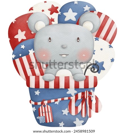Animals and balloons in Independence Day watercolor clip art	
