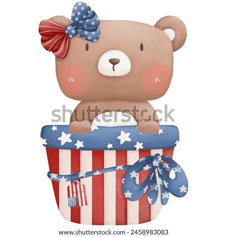 Animals and ribbons in Independence Day watercolor clip art	
