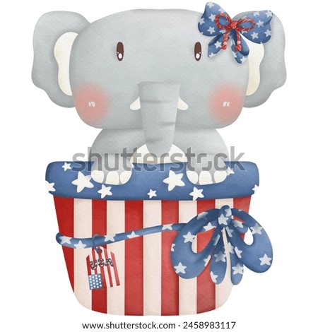 Animals and ribbons in Independence Day watercolor clip art	
