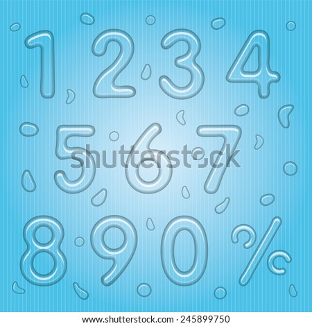 Transparent Water Drop Style Numbers Set (Easy to move Vector object to other colors background and still Transparent)