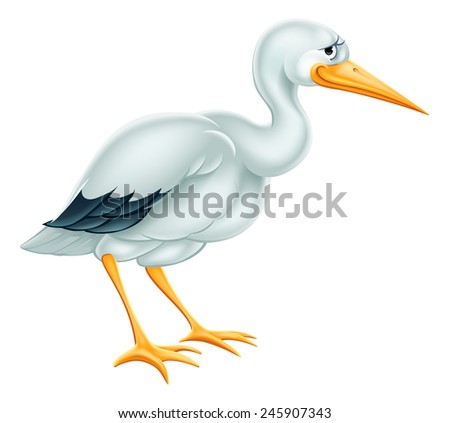 An illustration of a cute cartoon Stork bird character