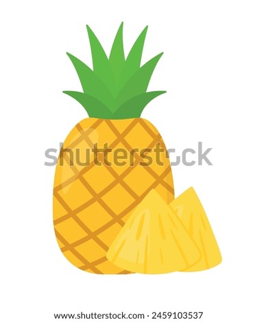 Flat cartoon Pineapple and Slices Tropical Summer Fruit Icon clip art vector illustration design for kids and children books for learning fruits and alphabet