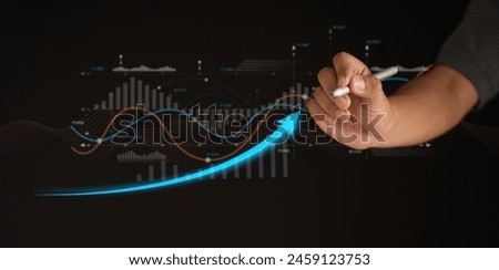 business evolution Development curve in the field of investment in international and global trade Investor's creative solutions or ideas The stock market's corporate growth graph points to the target.