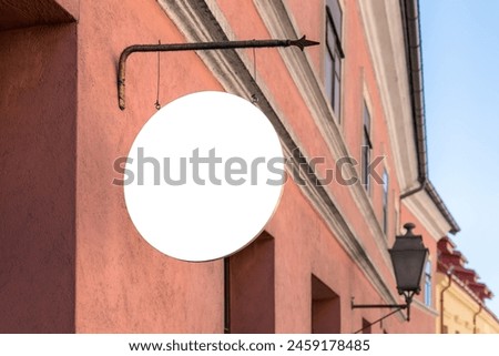 Blank Mockup Of Store Street Signboard Hanging On The Pink Wall. Empty Shop Sign For Your Logo