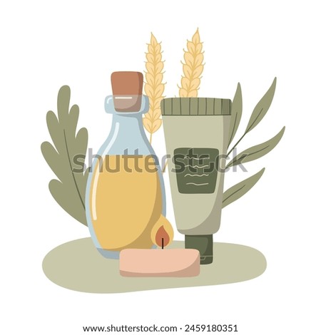 Vector flat hand drawn composition with organic skincare products