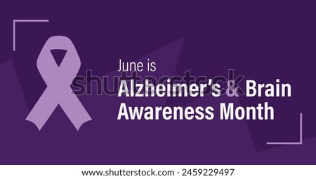 Alzheimer's and Brain Health Awareness Month: June campaign banner for advocacy, caregiving and Medical Support in Purple Ribbon Design

