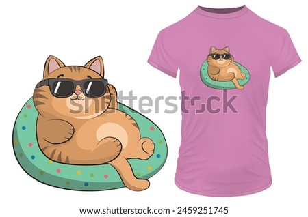 Cool fat cat with sunglasses chilling. Funny vector illustration for tshirt, website, clip art, poster and print on demand merchandise.