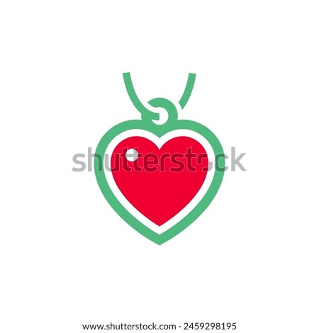 Pendant from heart shape icon or Valentines day symbol, holiday sign designed for celebration, vector trendy modern style.