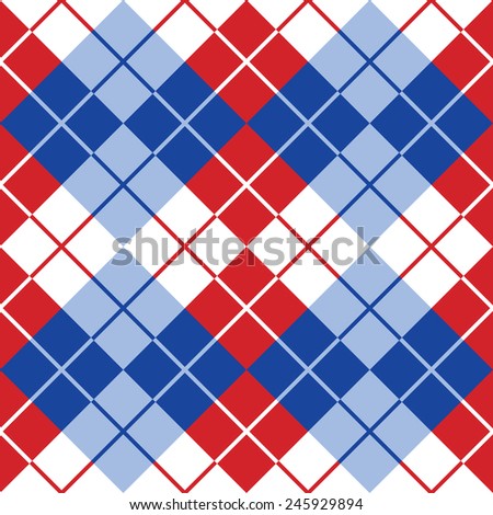 Seamless argyle design in red, white and blue.