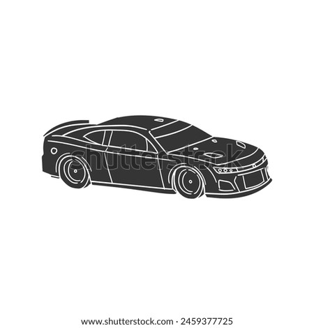 Racing Car Icon Silhouette Illustration. Vehicles Vector Graphic Pictogram Symbol Clip Art. Doodle Sketch Black Sign.