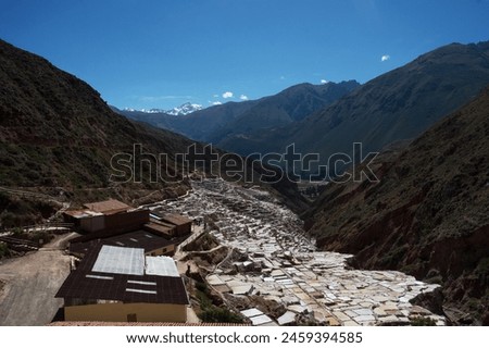 Sequence of terraces with brackish water in the reserve called Salineras de Maras in the sacred valley.