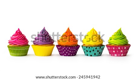 Colorful cupcakes on a white background Royalty-Free Stock Photo #245941942