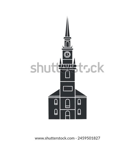 Old North Church Icon Silhouette Illustration. Boston Vector Graphic Pictogram Symbol Clip Art. Doodle Sketch Black Sign.