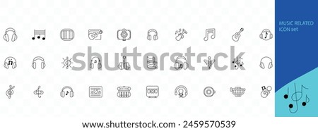 Simple Set of Music Related Vector Line Icons