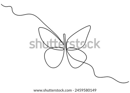 Butterfly continuous one line drawing of  Isolated outline vector art white background