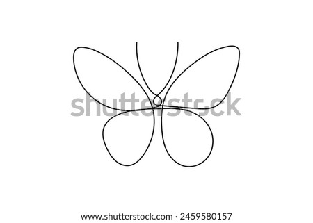Butterfly continuous one line drawing of  Isolated outline vector art white background