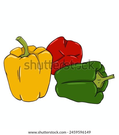 Three bell peppers: yellow, red and green in simple style