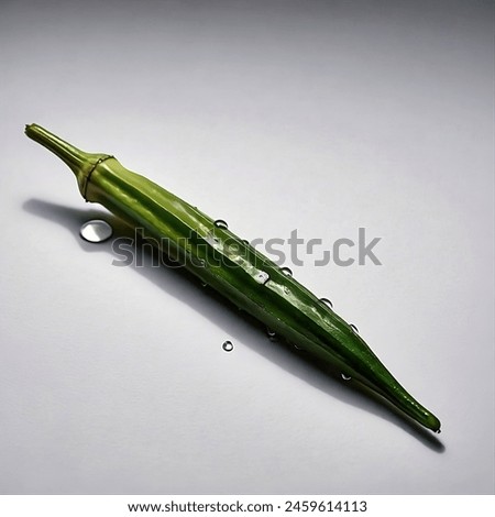 Fresh and green one lady finger white background with tiny water drop 