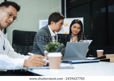 Business team using computer on CO2 emission reduction concept with global warming icon. along with climate, energy, sustainability, environment.