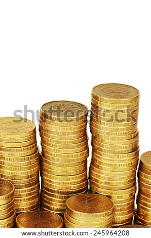 Gold money stack isolated on white background
