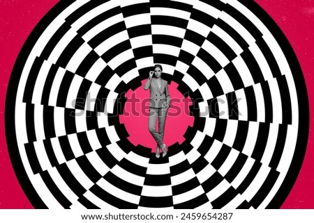 Composite collage picture image of striped surrealism circles confident businesswoman unusual fantasy billboard comics zine