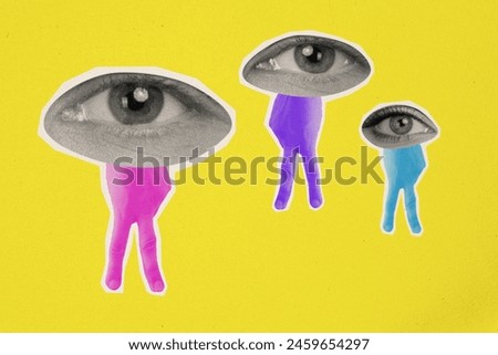 Composite collage picture image of eyes hands gesture legs v-sign walking weird freak bizarre unusual fantasy billboard