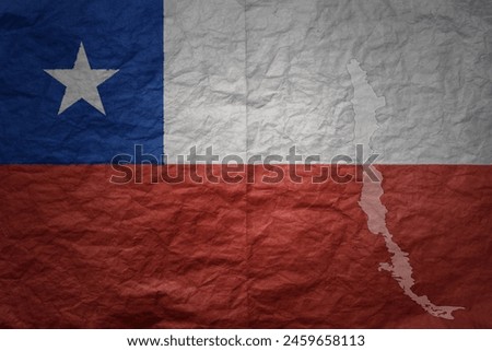 colorful big national flag and map of chile on a grunge old paper texture background