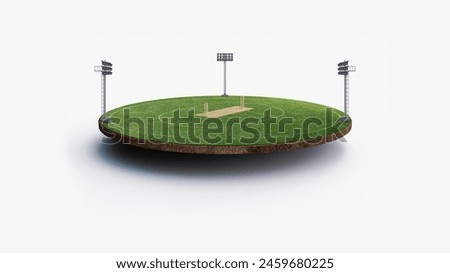 Cricket Stadium, grass stadium green lawn Vibrant and bustling with energy, this iconic venue is the epicenter of excitement and passion for cricket enthusiasts around the world. 3D Illustration