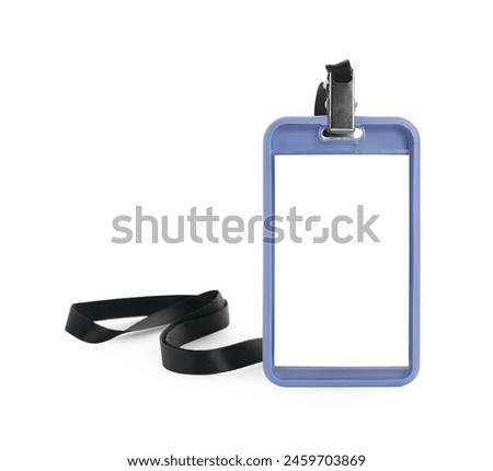 Blank blue badge with string isolated on white