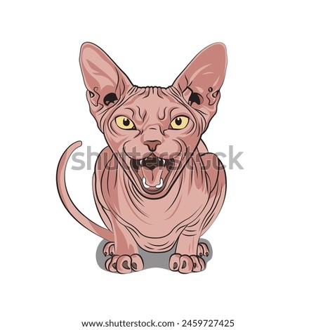 Angry sphynx cat in cartoon style. Vector illustration for tshirt, website, clip art, poster and print on demand merchandise.