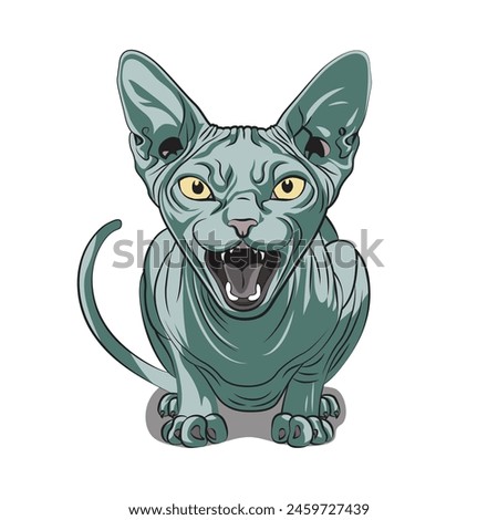 Angry sphynx cat in cartoon style. Vector illustration for tshirt, website, clip art, poster and print on demand merchandise.