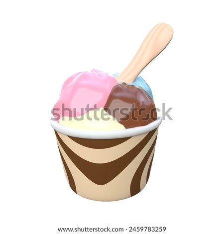 3d illustration of flavors of cup ice cream isolated on white background