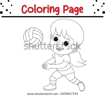 little girl playing volleyball coloring book page for kids.